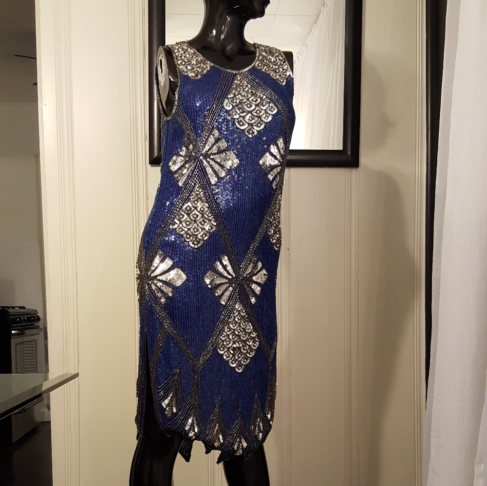 SAKS FIFTH AVENUE full Sequin Blue Dress - Picture 9 of 11